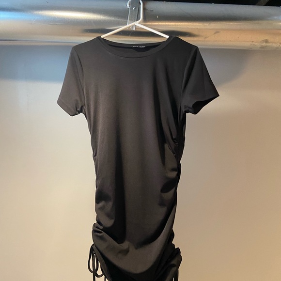 Side Drawstring Black Midi Dress - Picture 3 of 7